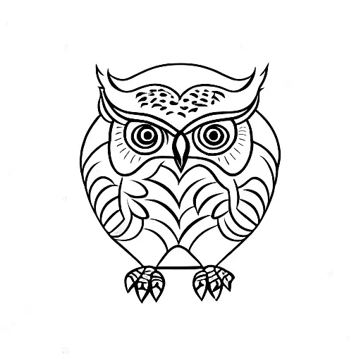 owl with protection rune black and white geometric tattoo design idea