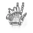 the human hand reaches for the robot hand and at the same moment the robot hand reaches for the human hand w tattoo design idea