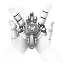 the human hand reaches for the robot hand and at the same moment the robot hand reaches for the human hand w tattoo design idea