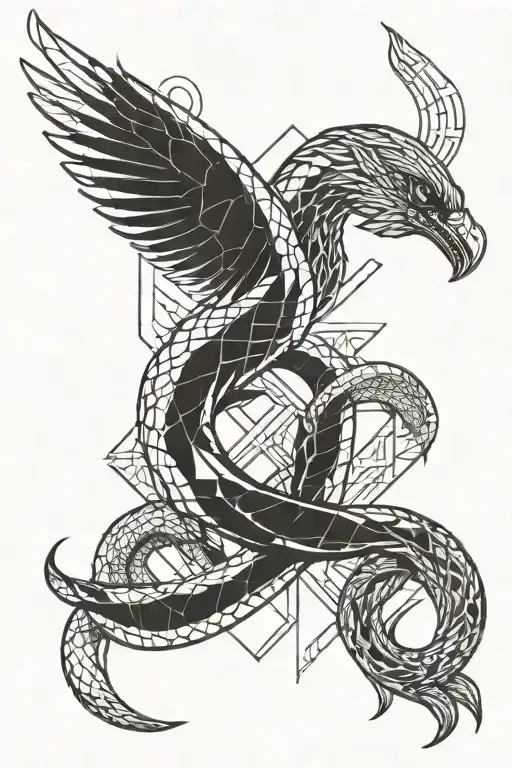 snake and phoenix rising tattoo design idea