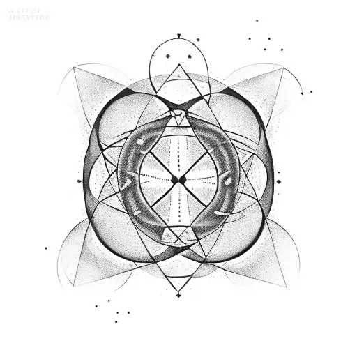 combination of atom, maths, nature and magic tattoo design idea