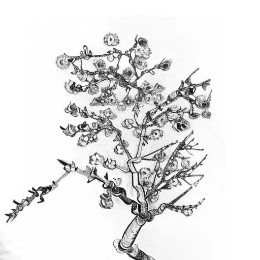 van gogh almond blossom b&w tattoo design idea