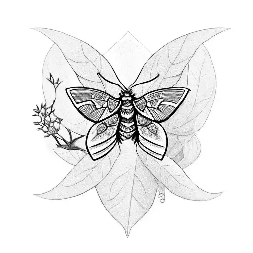 a moth wit a crescent moon and some nicely placed berry bush behind him tattoo design idea