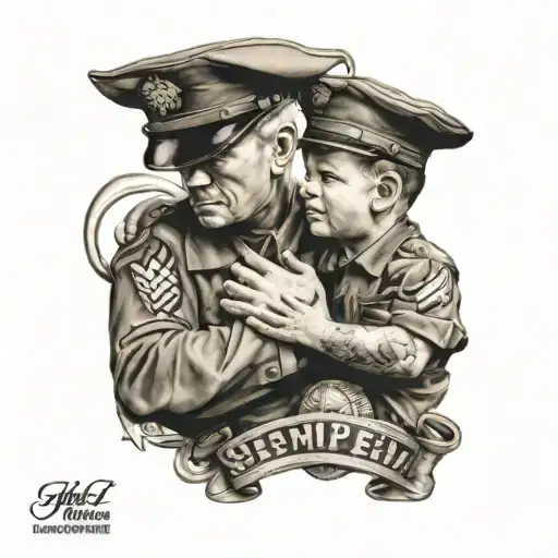 Marine corps emblem semper Fi Dad holding hands with son tattoo design idea