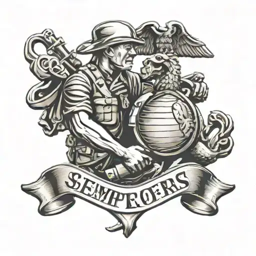 Marine corps emblem semper Fi Dad holding hands with son tattoo design idea