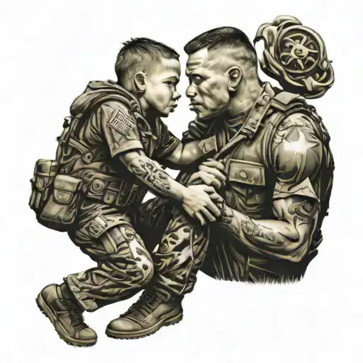 Marine corps emblem semper Fi Dad holding hands with son tattoo design idea