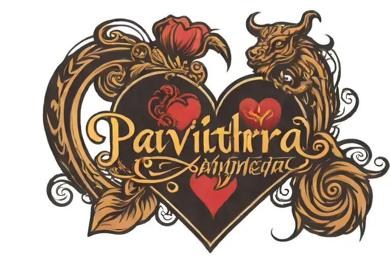 pavithra name with 0625 number with heart pulse coming tattoo design idea