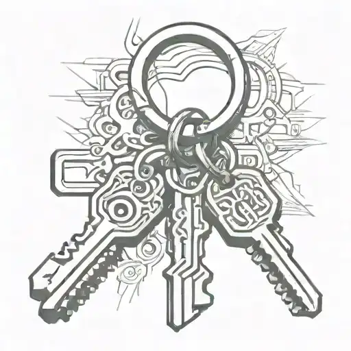 a single key ring with 4 keys on the key ring, make the keys more normal, with no background, very basic tattoo design idea