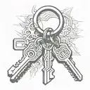 a single key ring with 4 keys on the key ring, make the keys more normal, with no background, very basic tattoo design idea