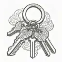 a single key ring with 4 keys on the key ring, make the keys more normal, with no background, very basic tattoo design idea