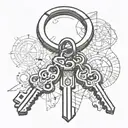 a single key ring with 4 keys on the key ring, make the keys more normal, with no background, very basic tattoo design idea