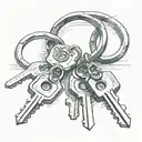 a single key ring with 4 keys on the key ring, make the keys more normal, with no background, very basic tattoo design idea