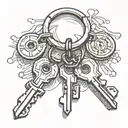 a single key ring with 4 keys on the key ring, make the keys more normal  tattoo design idea