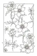 spine tattoos that has Daisy, larkspure, peony, narcissus, holly and says through thick and thin tattoo design idea