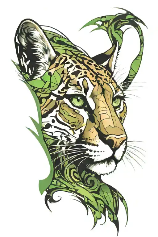 cougar with green eyes tattoo design idea