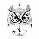 owl in forest with a clock and my family name Pranam dev on it for forearms tattoo design idea