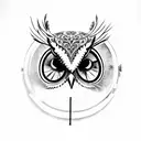 owl in forest with a clock and my family name Pranam dev on it for forearms tattoo design idea