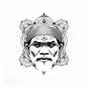A spiritual depiction of Sai Baba surrounded by intricate dotwork mandalas and hiking trails tattoo design idea
