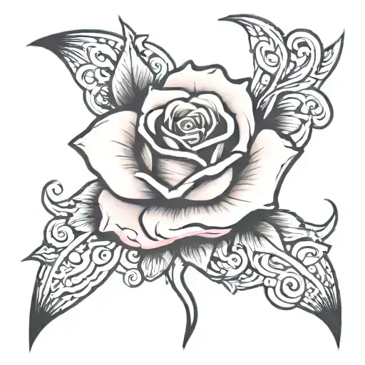 rose with breast cancer ribbon tattoo design idea