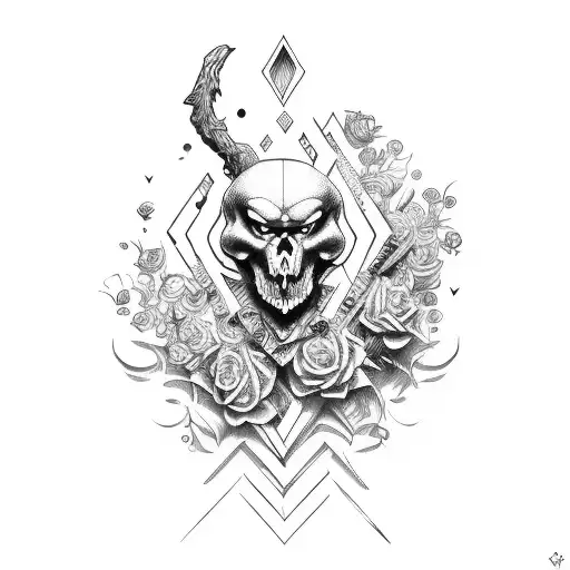 rock&roll with letters M an V tattoo design idea