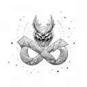 letters M and V strong men figure tattoo design idea