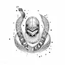 letters M and V strong men figure tattoo design idea