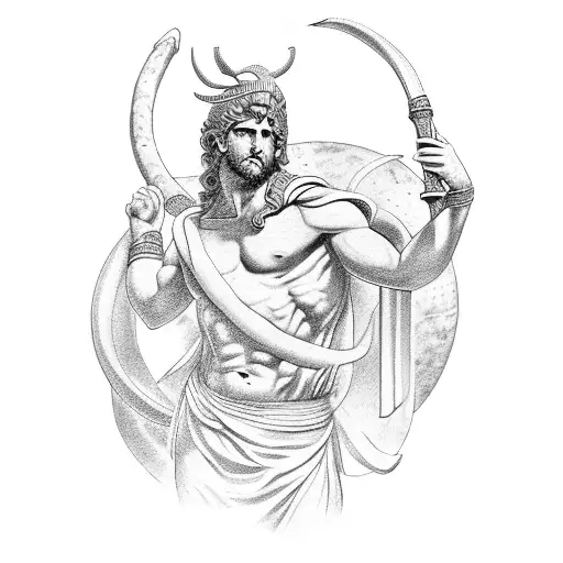 roman, greek, gods, mythology, ares, afrodite, snakes, columns tattoo design idea