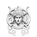 roman, greek, gods, mythology, ares, afrodite, snakes, columns tattoo design idea