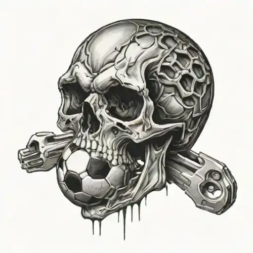 A realistic soccer ball morphing into a skull, representing the intensity of the game tattoo design idea