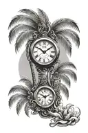 time clock palm tree tattoo design idea