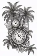 time clock palm tree tattoo design idea