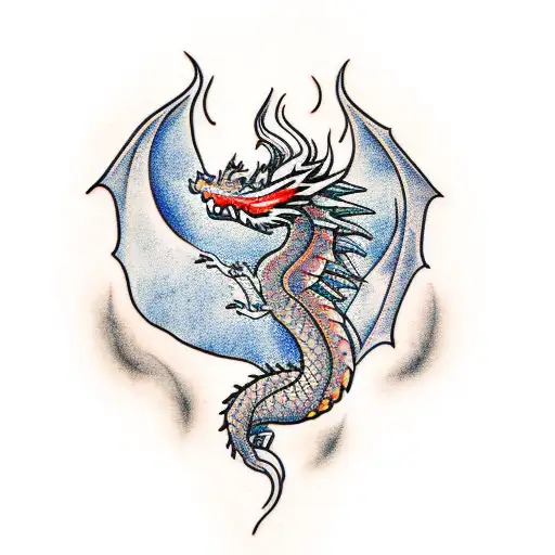 Dragon with flames tattoo design idea