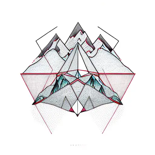geometric triangles with mountains breaking line barrier tattoo design idea