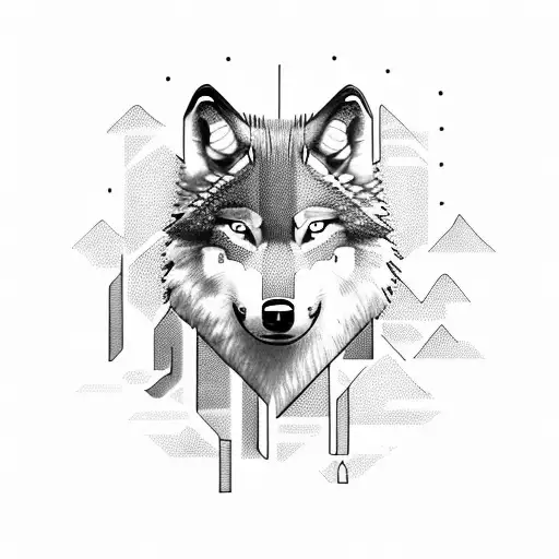 A wolf running through a forest of binary code tattoo design idea