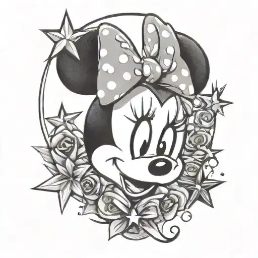 Minnie mouse with stars aim tattoo design idea