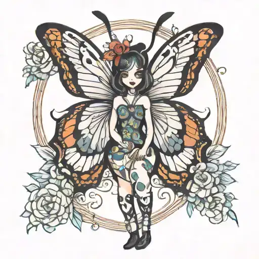 jessica rabit style character, emerging as a sort of butterfly tattoo design idea