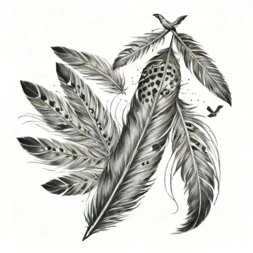 feather with descending birds flying away tattoo design idea