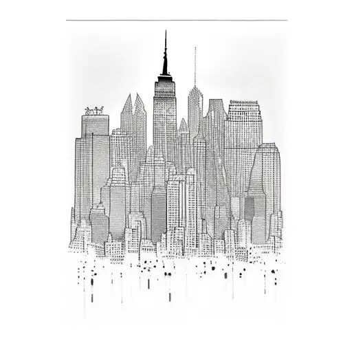 NYC skyline next to Colombian Mountains tattoo design idea