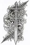 sword + christian cross aura surrounding + balance tattoo design idea