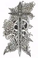 sword + christian cross aura surrounding + balance tattoo design idea