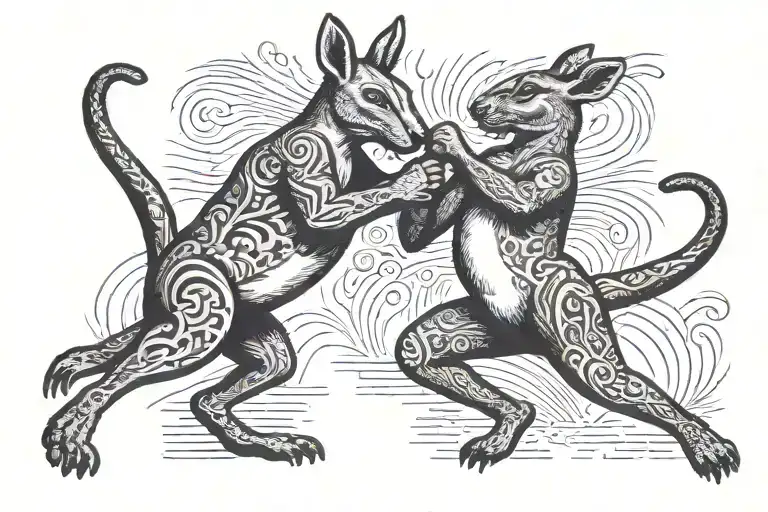 A men boxing a kangaroo tattoo design idea