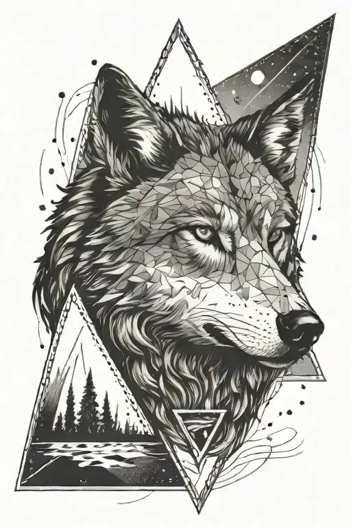wolf in a triangle tattoo design idea