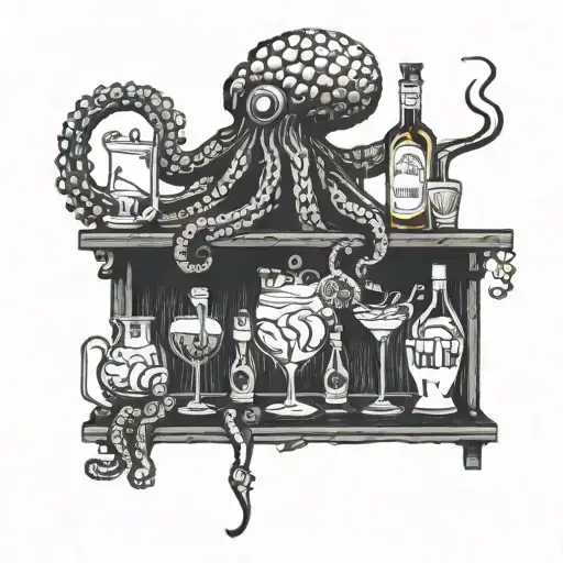 An octopus mixing cocktails behind a bar tattoo design idea