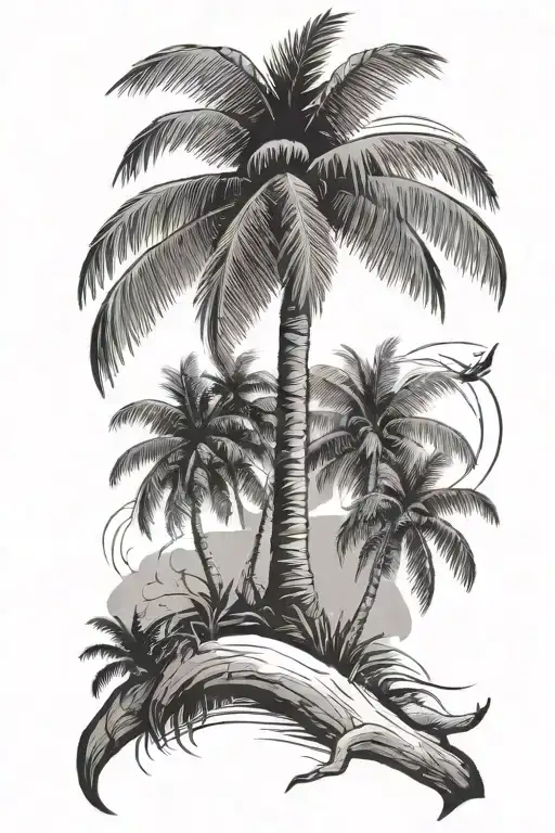 coconut tree and a plan un loup tattoo design idea