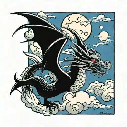 Dragon and clouds tattoo design idea