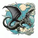 Dragon and clouds tattoo design idea