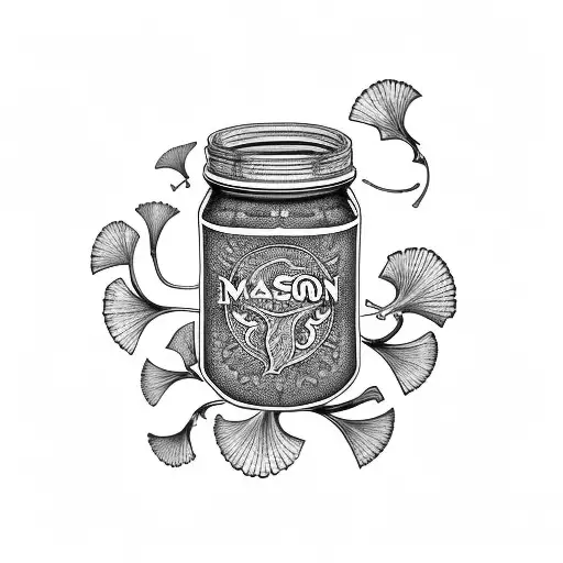 mason jar with ginkgo leaves label tattoo design idea