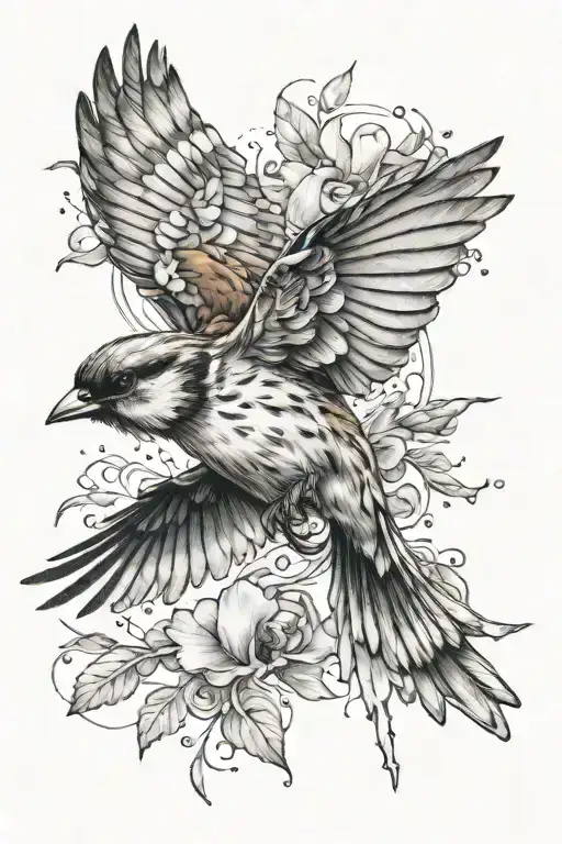 sparrow flying transforming into a cross tattoo design idea
