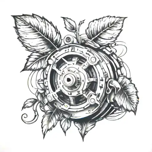 A tattoo featuring a plant growing out of a vintage electric motor, symbolizing growth and innovation in your occupation tattoo design idea