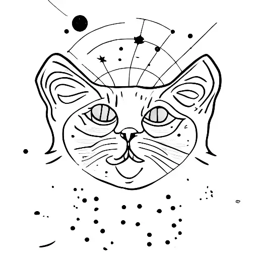 Space and cat tattoo design idea